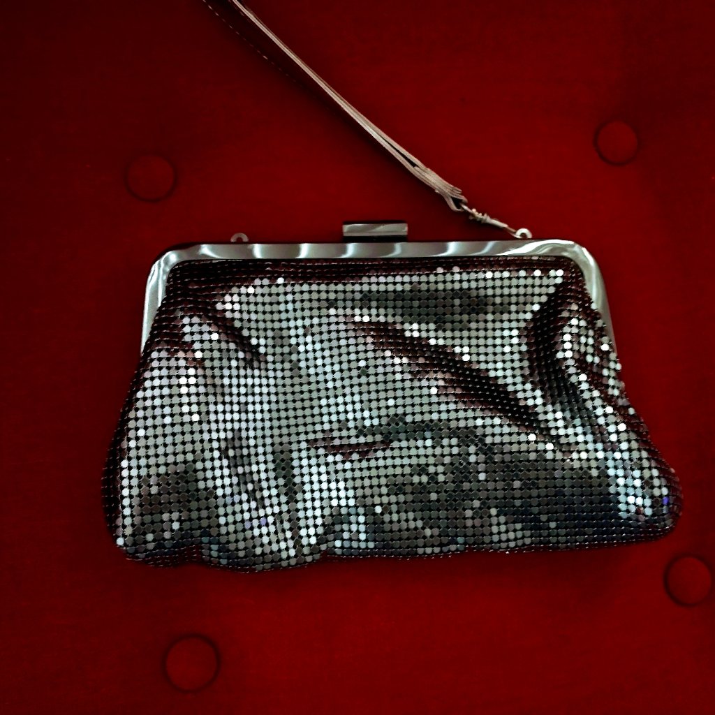 Christina Aguilera Gun Metal Color Mesh Metal Clutch